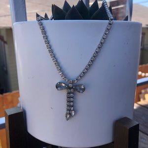Rhinestone Diamond Bow Silver Tone Necklace